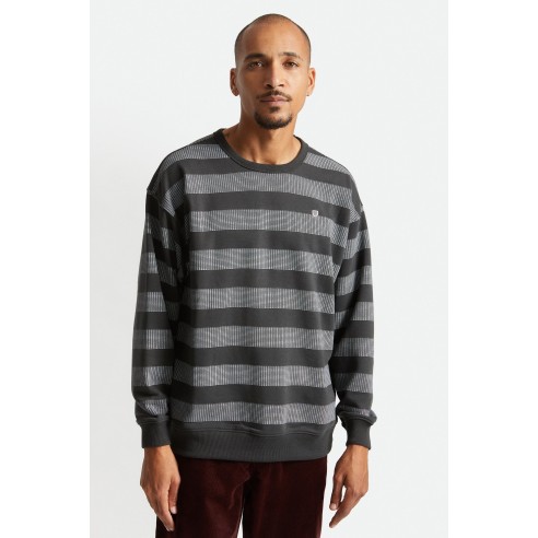 Sudadera Brixton Hilt Stripe crew Washed Black/Beige