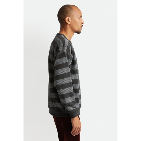 Sudadera Brixton Hilt Stripe crew Washed Black/Beige