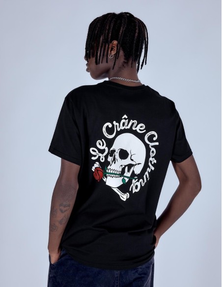 Camiseta Le Crane Skull And Roses Negro Unisex