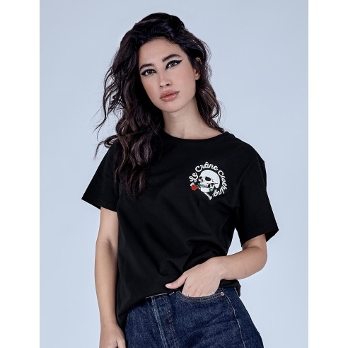 Le Crane Skull And Roses Black Unisex T-shirt