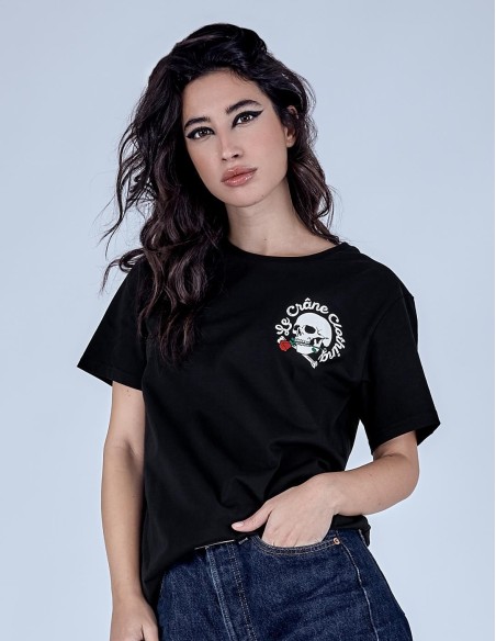 Camiseta Le Crane Skull And Roses Negro Unisex