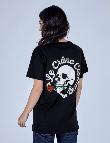 Camiseta Le Crane Skull And Roses Negro Unisex