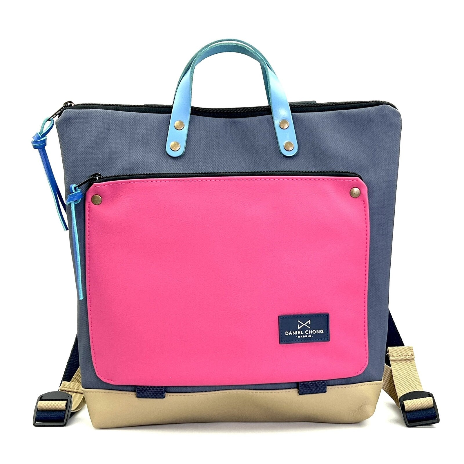 Mochila Daniel Chong Book Holder Cuadrada impermeable con bolsillo rosa