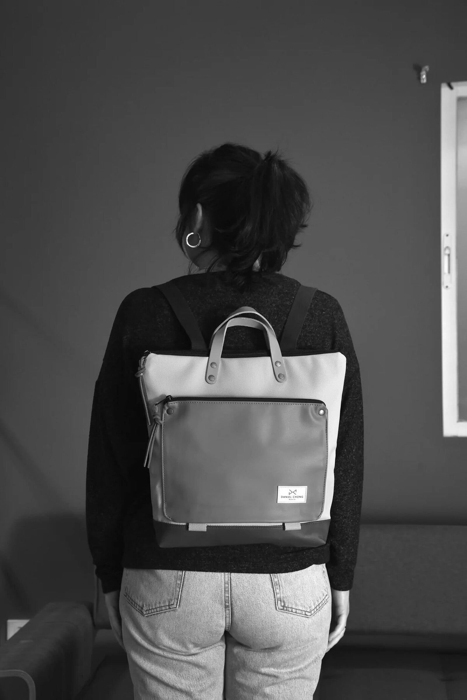 Mochila Daniel Chong Book Holder Cuadrada impermeable con bolsillo rosa