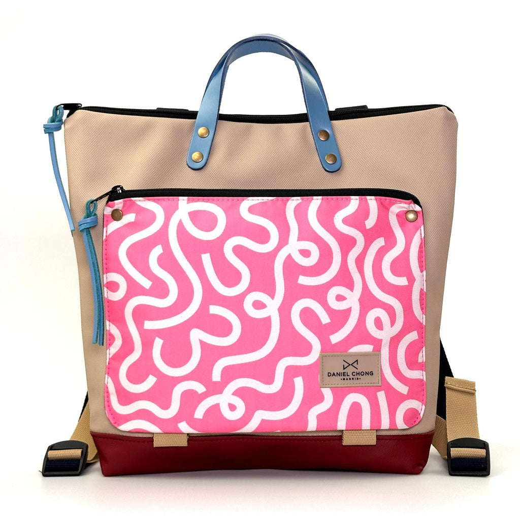 Mochila Daniel Chong Book Holder Cuadrada impermeable DZ con bolsillo rosa