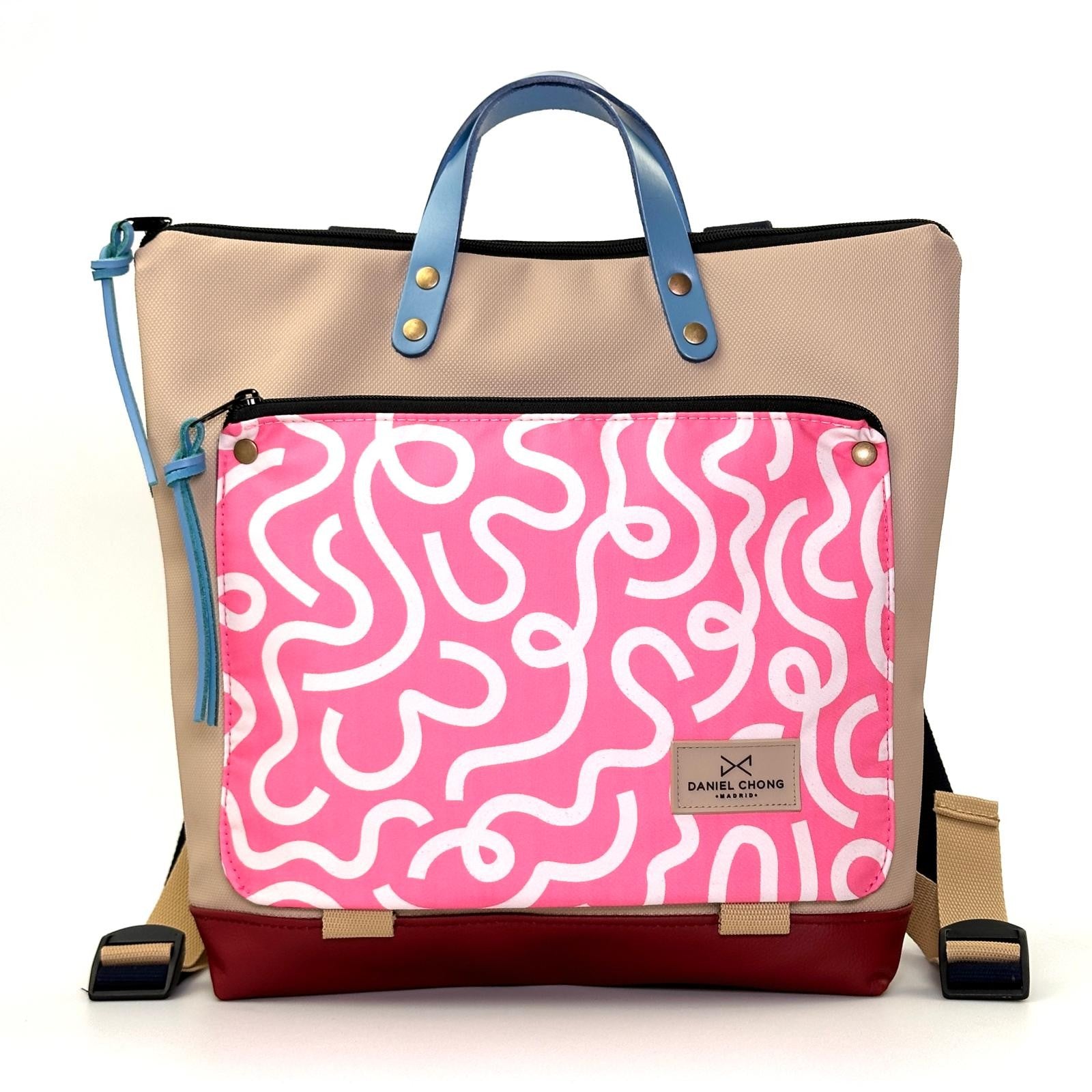 Mochila Daniel Chong Book Holder Cuadrada impermeable DZ con bolsillo rosa