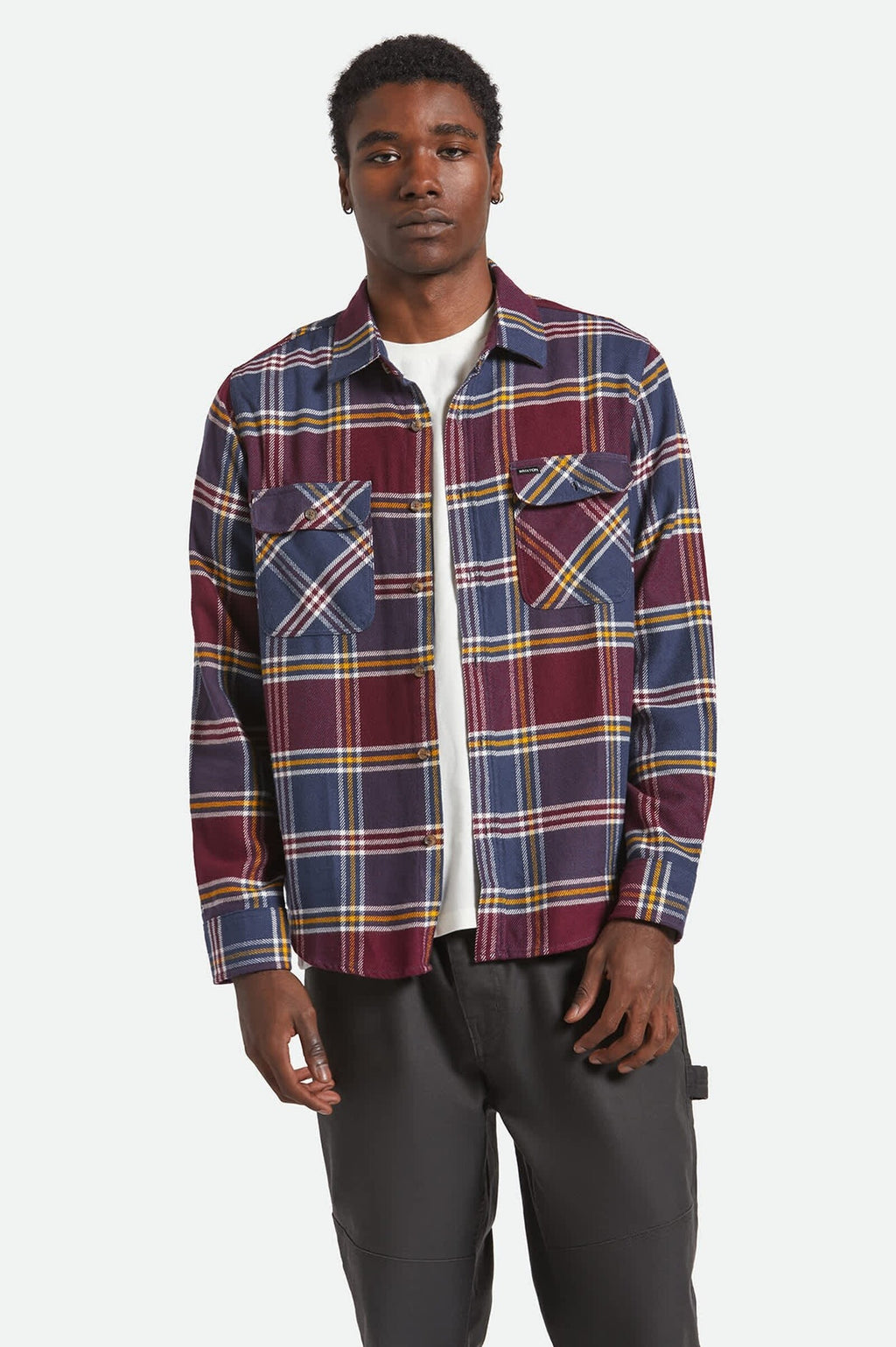 Camisa Brixton Bowery Flannel Mood Indigo/Port/Saffron