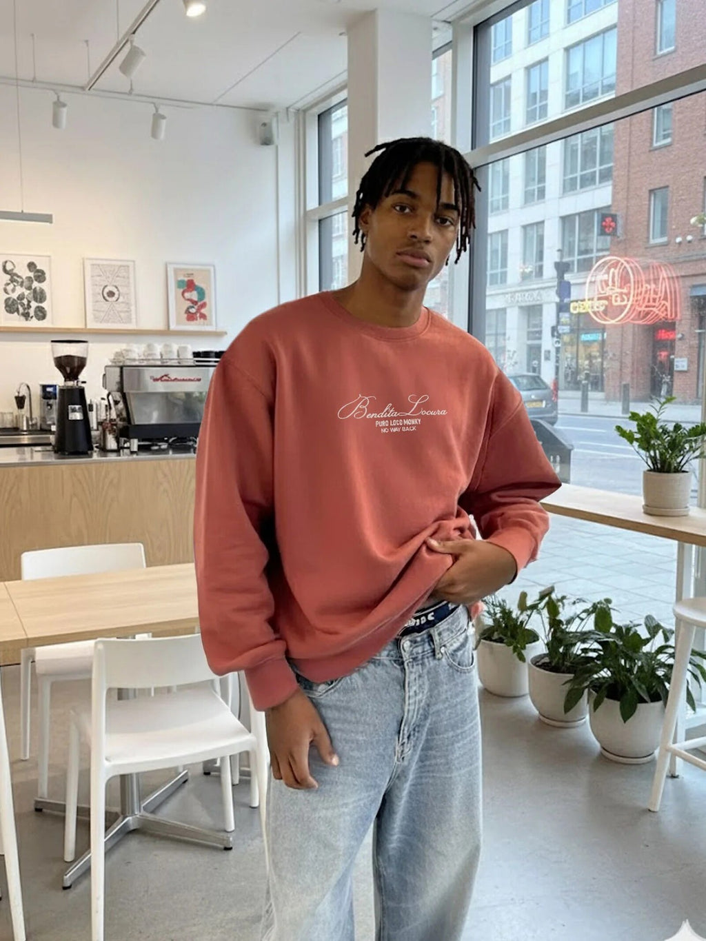 Sudadera Loco Monky Bendita Locura Oversize Vino