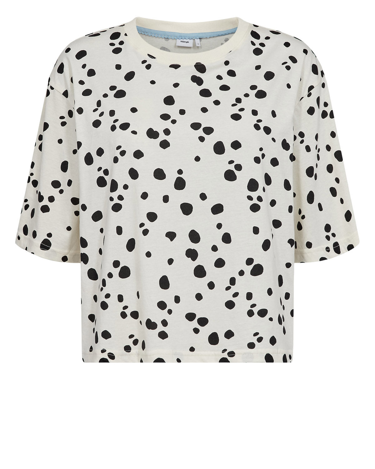 Camiseta boxy Nümph Nudalma – Estampado de puntos negros | Blanco roto