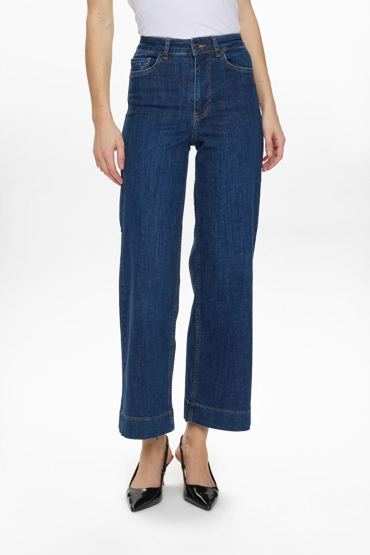 Pantalones Nümph Nuparis HR Wide Dark Blue Denim