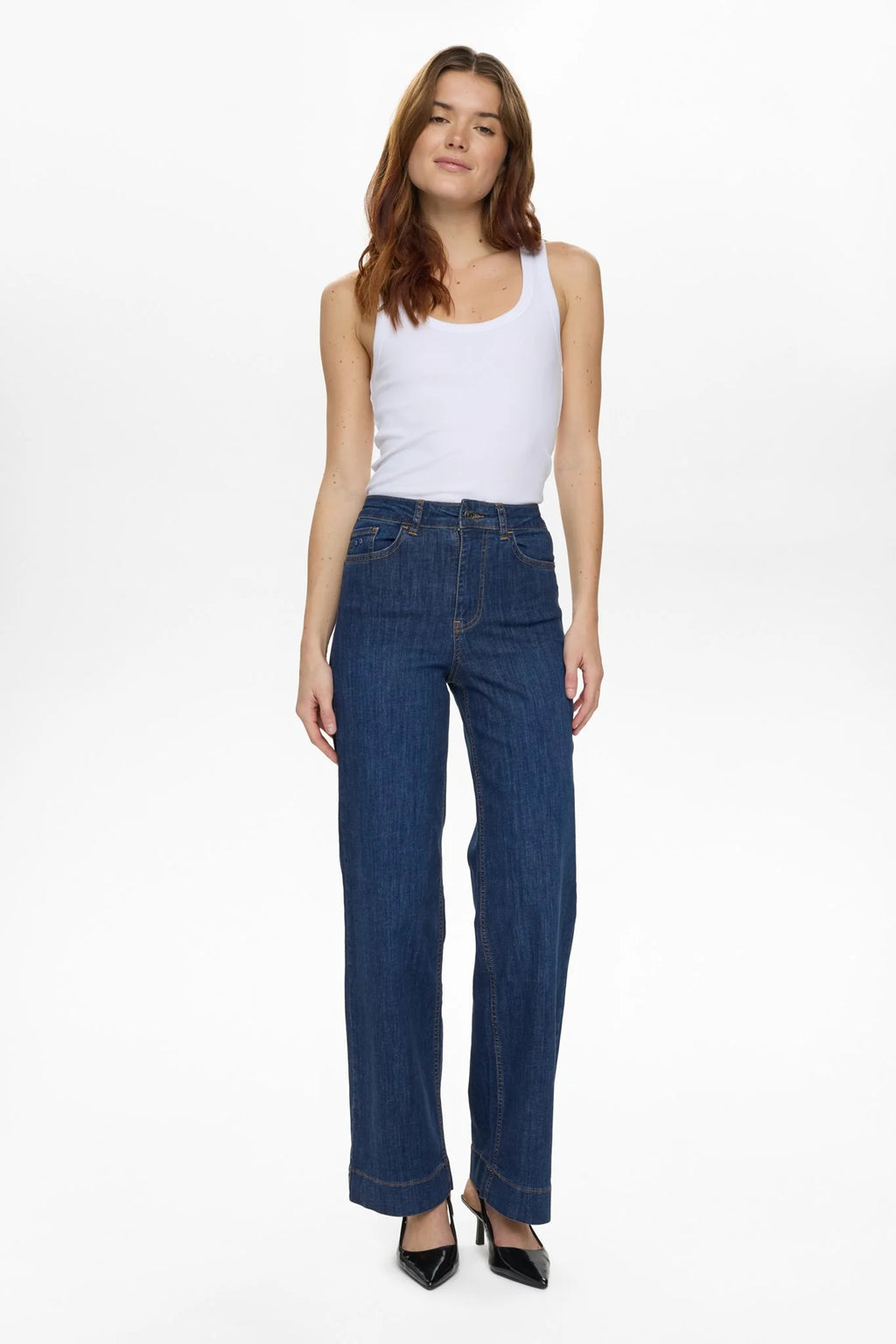Pantalones Nümph Nuparis HR Wide Dark Blue Denim