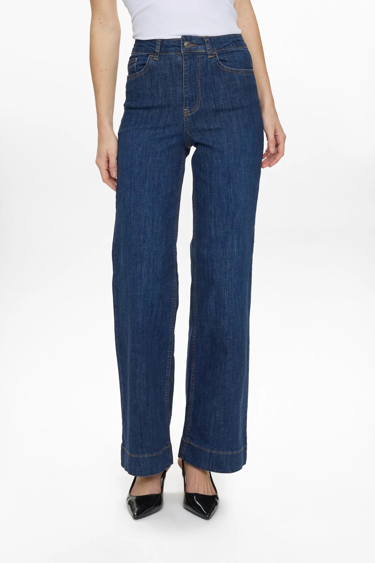 Pantalones Nümph Nuparis HR Wide Dark Blue Denim