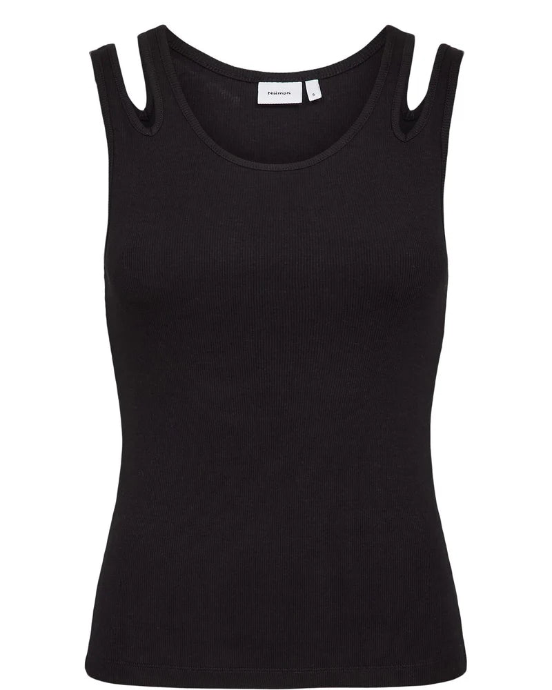 Top ajustado Nümph Nudaphny – Tirante doble y cuello redondo | Negro
