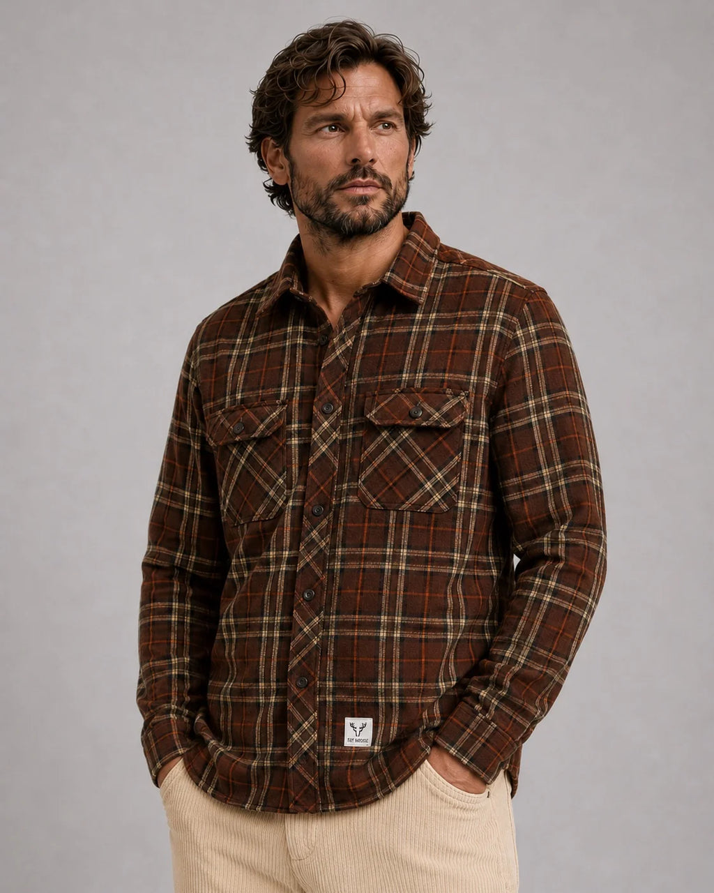Sobrecamisa Fat Moose New Adrian Cotton Check Brown Burnt orange