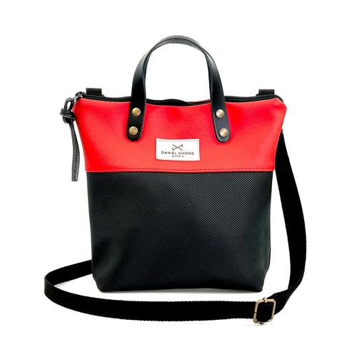 Bandolera Daniel Chong mini con asas negro y rojo
