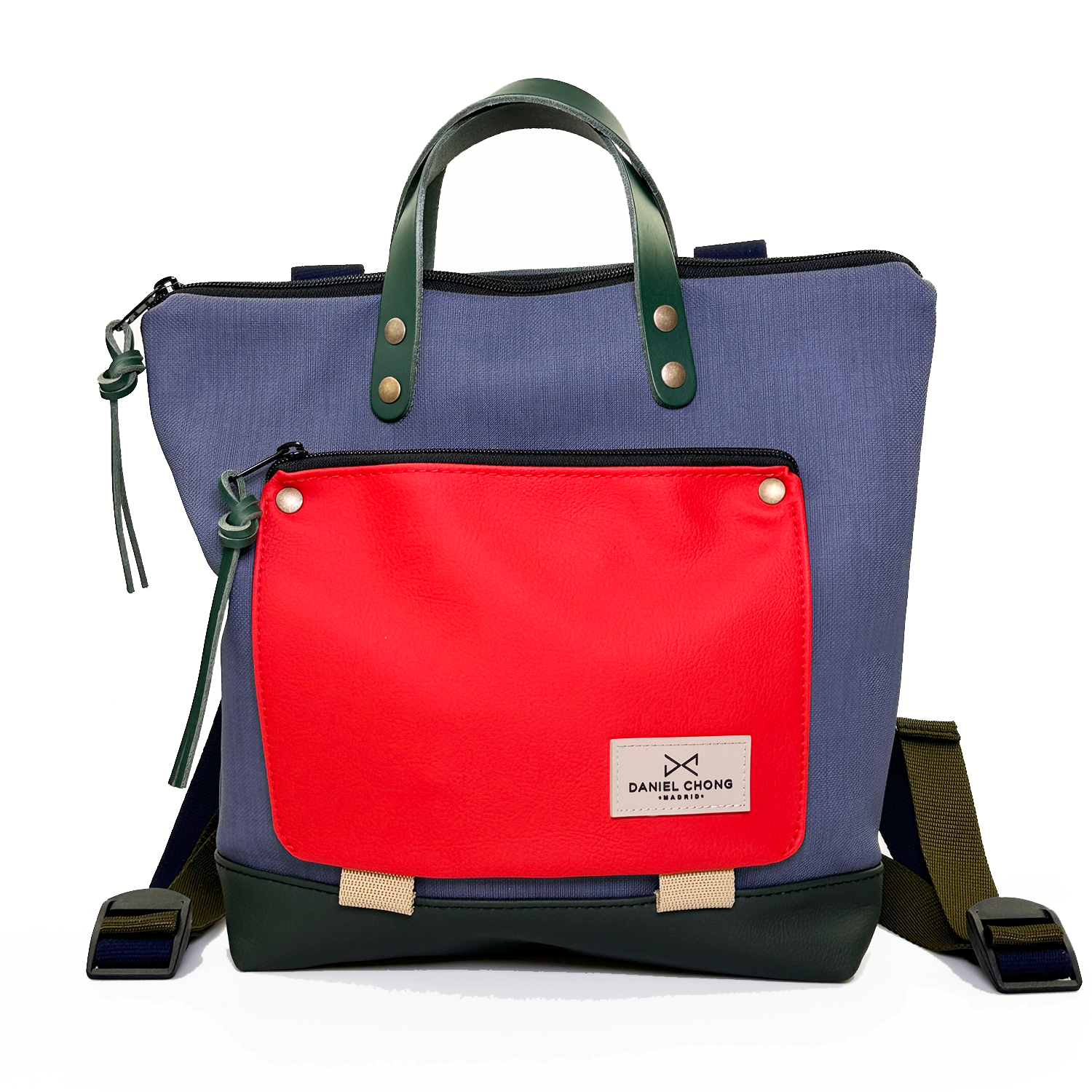 Mochila Daniel Chong Book Holder Mini Cuadrada Impermeable Navy y rojo