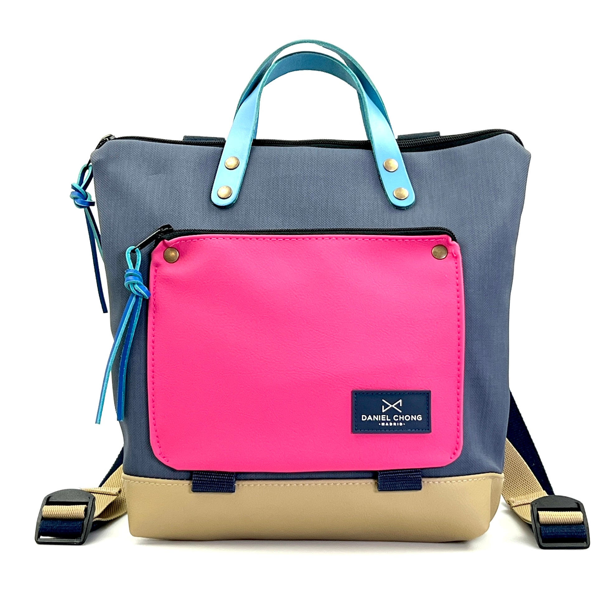 Mochila Daniel Chong mini cuadrada Book Holder Impermeable con bolsillo fucsia