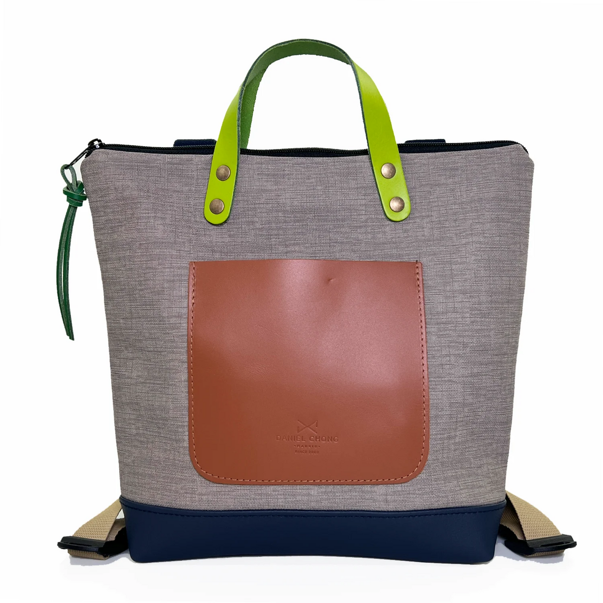 Mochila Daniel Chong Slim Mini Cuadrada Gris Marrón