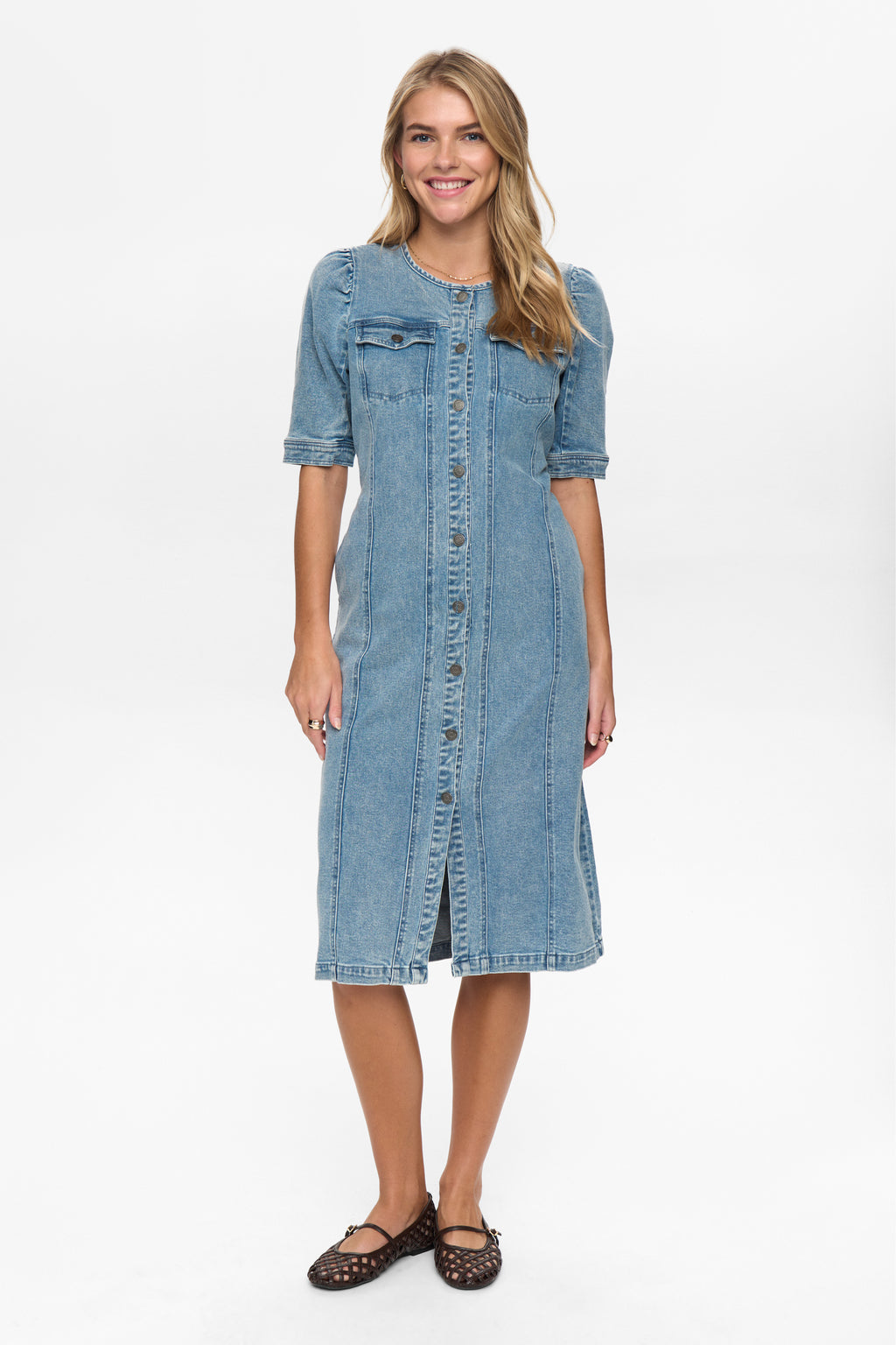 Vestido Camisero Nümph Nusilva Denim Azul Claro