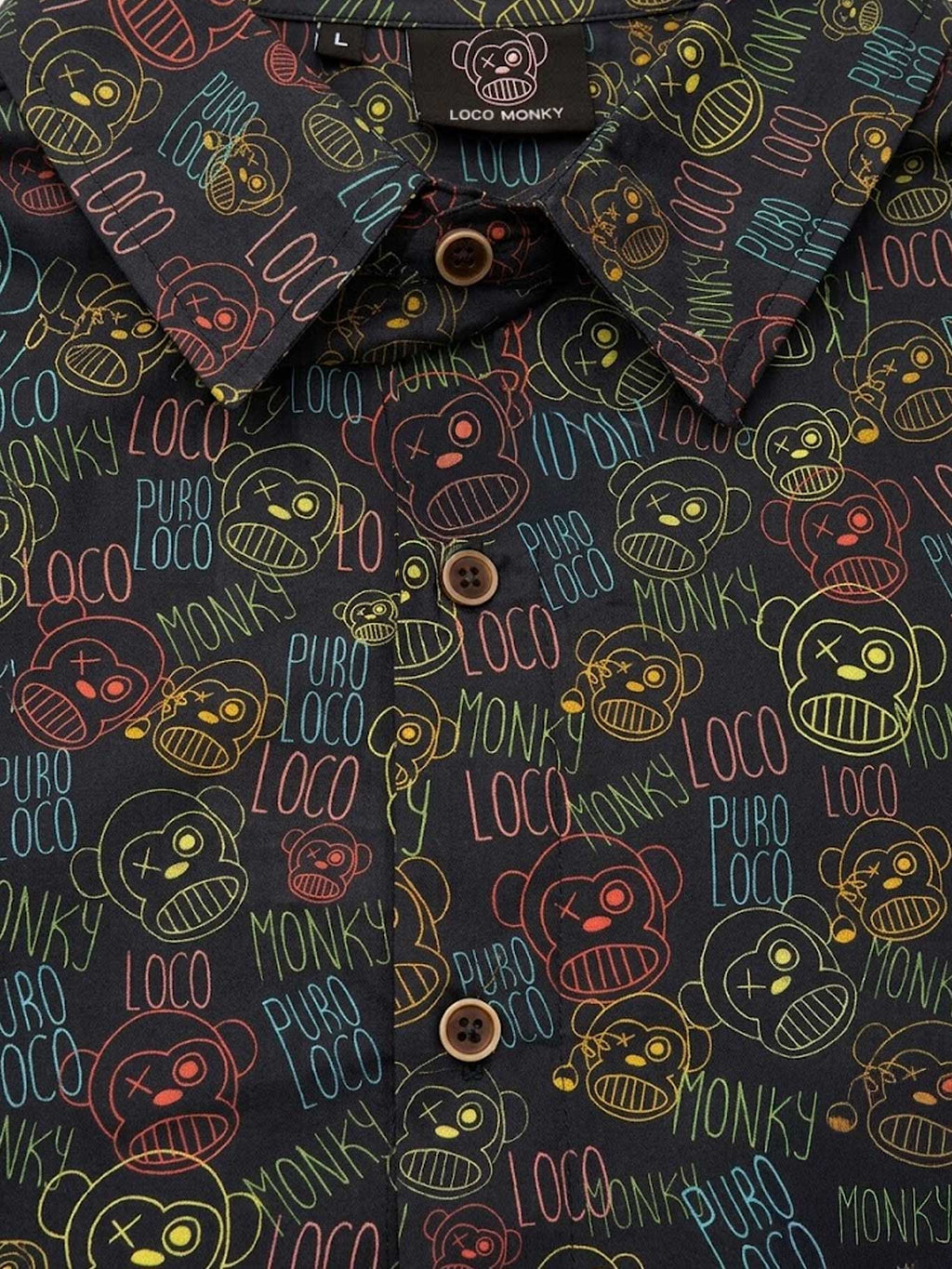 Camisa Loco Monky Face Black – Estampado neón multicolor | 100% Algodón